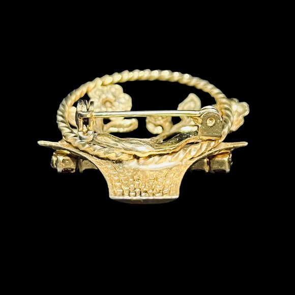 Vintage Gold Tone And Rhinestone Easter Basket Pin (5118) - Picture 4 of 4